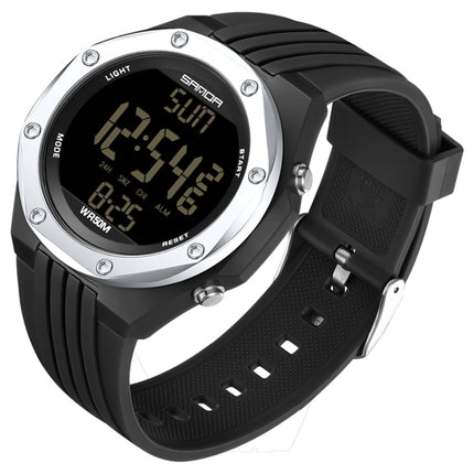 SANDA 6093 Waterproof Luminous Electronic Digital Watch(Black Silver)-garmade.com