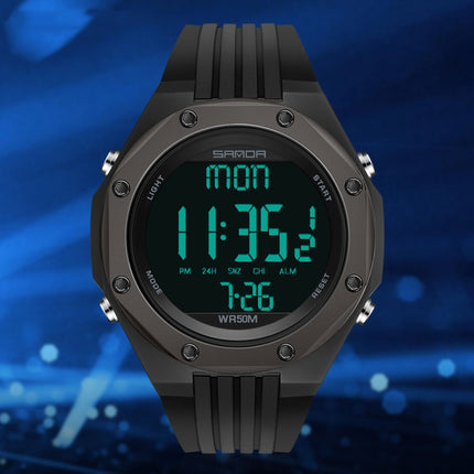SANDA 6093 Waterproof Luminous Electronic Digital Watch(Black)-garmade.com