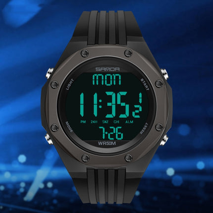 SANDA 6093 Waterproof Luminous Electronic Digital Watch(Army Green)-garmade.com