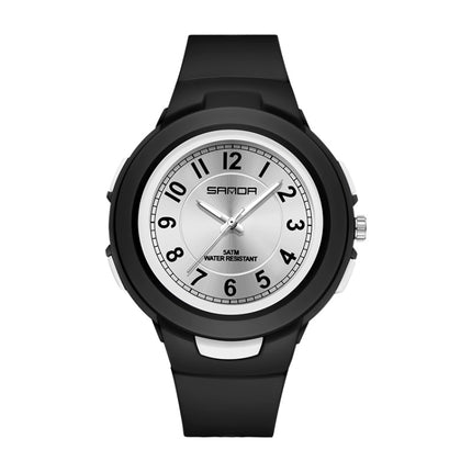 SANDA 6095 Student Sports Waterproof Electronic Watch(Black White)-garmade.com