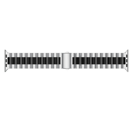 Small Waist Stainless Steel Watch Band For Apple Watch Series 9&8&7 41mm / SE 3&SE 2&6&SE&5&4 40mm / 3&2&1 38mm(Silver Black)-garmade.com