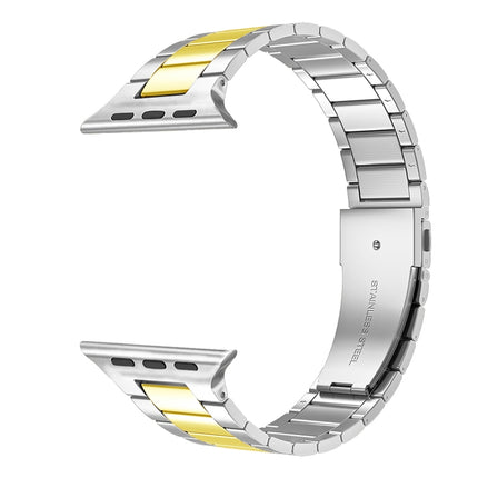 Small Waist Stainless Steel Watch Band For Apple Watch Series 9&8&7 41mm / SE 3&SE 2&6&SE&5&4 40mm / 3&2&1 38mm(Silver Gold)-garmade.com