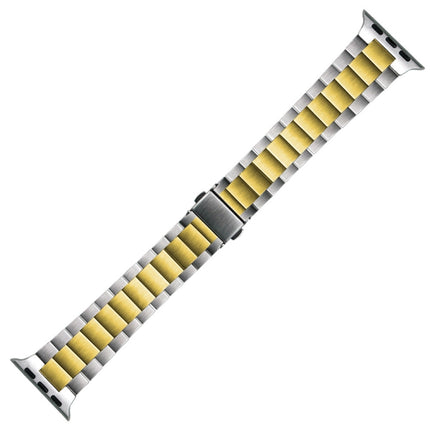 Small Waist Stainless Steel Watch Band For Apple Watch Series 9&8&7 41mm / SE 3&SE 2&6&SE&5&4 40mm / 3&2&1 38mm(Silver Gold)-garmade.com