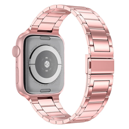 Small Waist Stainless Steel Watch Band For Apple Watch Series 8&7 45mm / SE 2&6&SE&5&4 44mm / 3&2&1 42mm(Pink)-garmade.com