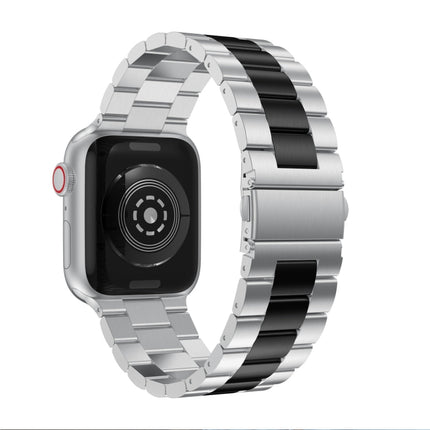 Small Waist Stainless Steel Watch Band For Apple Watch Series 8&7 45mm / SE 2&6&SE&5&4 44mm / 3&2&1 42mm(Silver Black)-garmade.com