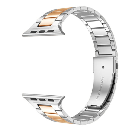 Small Waist Stainless Steel Watch Band For Apple Watch Series 8&7 45mm / SE 2&6&SE&5&4 44mm / 3&2&1 42mm(Silver Rose Gold)-garmade.com