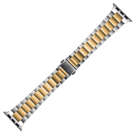 Small Waist Stainless Steel Watch Band For Apple Watch Series 8&7 45mm / SE 2&6&SE&5&4 44mm / 3&2&1 42mm(Silver Rose Gold)-garmade.com