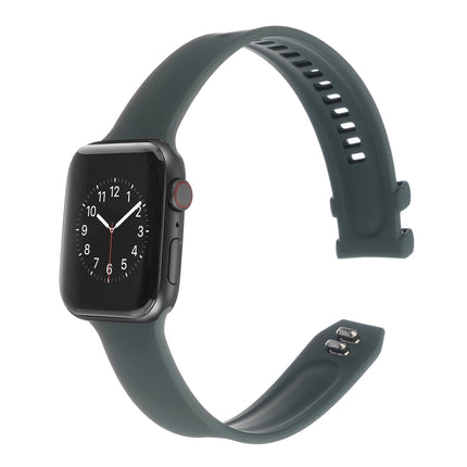 Square Buckle Silicone Watch Band For Apple Watch Series 9&8&7 41mm / SE 3&SE 2&6&SE&5&4 40mm / 3&2&1 38mm(Dark Green)-garmade.com