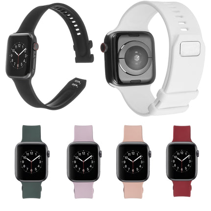 Square Buckle Silicone Watch Band For Apple Watch Series 9&8&7 41mm / SE 3&SE 2&6&SE&5&4 40mm / 3&2&1 38mm(Pink)-garmade.com