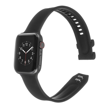 Square Buckle Silicone Watch Band For Apple Watch Ultra 49mm&Watch Ultra 2 49mm / Series 9&8&7 45mm / SE 3&SE 2&6&SE&5&4 44mm / 3&2&1 42mm(Black)-garmade.com