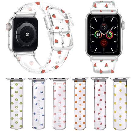 Square Buckle Transparent Watch Band For Apple Watch Series 9&8&7 41mm / SE 3&SE 2&6&SE&5&4 40mm / 3&2&1 38mm(Strawberry)-garmade.com