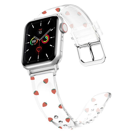 Square Buckle Transparent Watch Band For Apple Watch Ultra 49mm&Watch Ultra 2 49mm / Series 9&8&7 45mm / SE 3&SE 2&6&SE&5&4 44mm / 3&2&1 42mm(Strawberry)-garmade.com
