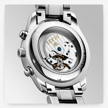 OLEVS 6667 Multifunction Waterproof Luminous Mechanical Men Watch(Steel Band+Gold White)-garmade.com