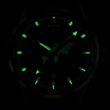 OLEVS 9926 Embossed Earth Dial Men Quartz Watch(Black)-garmade.com