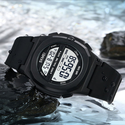 SKMEI 1821 Stainless Steel Buckle Silicone Strap Electronic Watch(Black and Black)-garmade.com