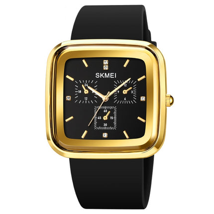 SKMEI 1902 Stainless Steel Buckle Silicone Strap Waterproof Quartz Watch(Gold + Black)-garmade.com
