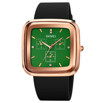 SKMEI 1902 Stainless Steel Buckle Silicone Strap Waterproof Quartz Watch(Rose Gold + Green)-garmade.com