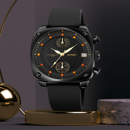 SKMEI 1903 Stainless Steel Buckle Silicone Strap Waterproof Quartz Watch(Black)-garmade.com