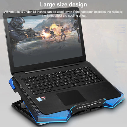5 Fan 2 USB Lifting Folding Laptop Cooling Stand(Black Blue)-garmade.com