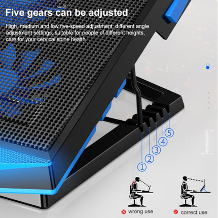 5 Fan 2 USB Lifting Folding Laptop Cooling Stand(Black Blue)-garmade.com