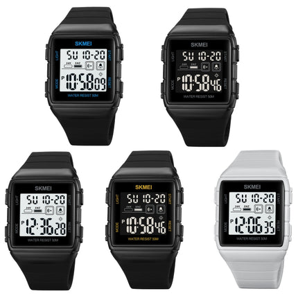 SKMEI 1960 Stainless Steel Buckle Silicone Strap Waterproof Electronic Watch(Black and White Machine)-garmade.com