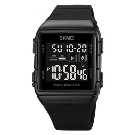 SKMEI 1960 Stainless Steel Buckle Silicone Strap Waterproof Electronic Watch(Black and Black Machine)-garmade.com