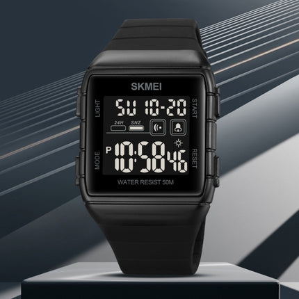 SKMEI 1960 Stainless Steel Buckle Silicone Strap Waterproof Electronic Watch(Black and Black Machine)-garmade.com