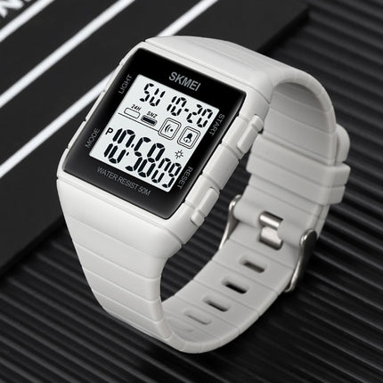 SKMEI 1960 Stainless Steel Buckle Silicone Strap Waterproof Electronic Watch(Black and White Machine)-garmade.com