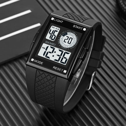 SKMEI 1967 Stainless Steel Buckle PU Strap Waterproof Electronic Watch(Silver and White Machine)-garmade.com