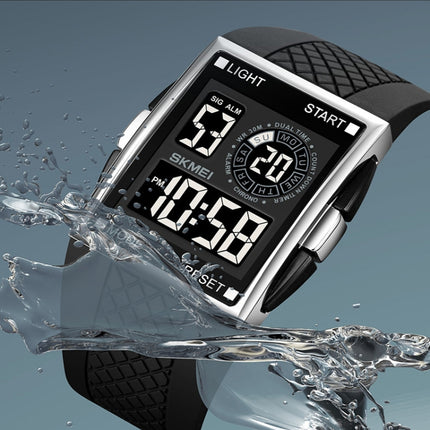 SKMEI 1967 Stainless Steel Buckle PU Strap Waterproof Electronic Watch(Silver and White Machine)-garmade.com