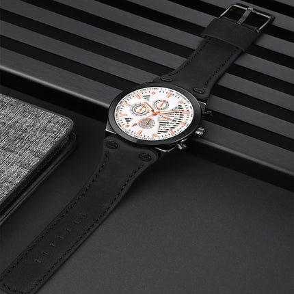 SKMEI 9282 Stainless Steel Buckle Leather Strap Waterproof Quartz Watch(Brown Belt Black Surface)-garmade.com