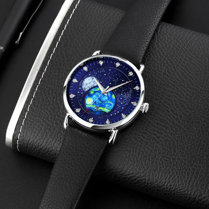 SKMEI 9283 Stainless Steel Buckle Glass Mirror Waterproof Quartz Watch, Shape:Leather Belt(Blue)-garmade.com