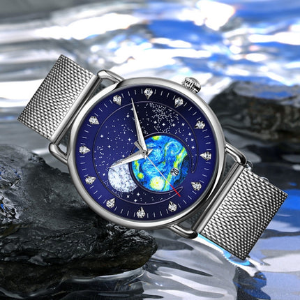 SKMEI 9283 Stainless Steel Buckle Glass Mirror Waterproof Quartz Watch, Shape:Leather Belt(Blue)-garmade.com