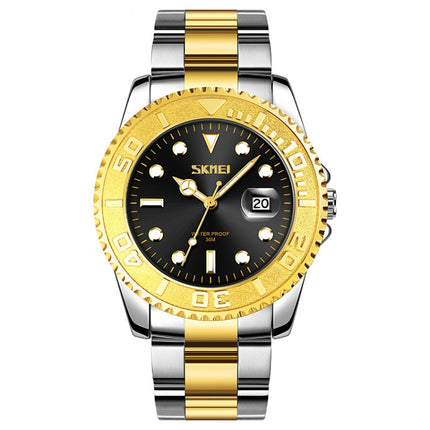 SKMEI 9295 Stainless Steel Buckle Strap Waterproof Quartz Watch, Strap:Gold(Black)-garmade.com