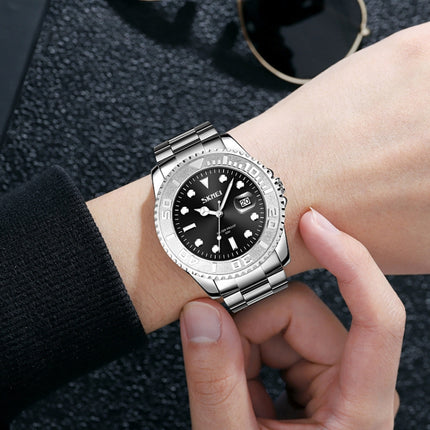 SKMEI 9295 Stainless Steel Buckle Strap Waterproof Quartz Watch, Strap:Gold(Black)-garmade.com