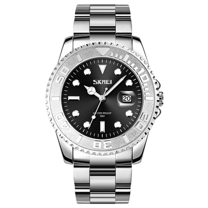 SKMEI 9295 Stainless Steel Buckle Strap Waterproof Quartz Watch, Strap:Silver(Black)-garmade.com