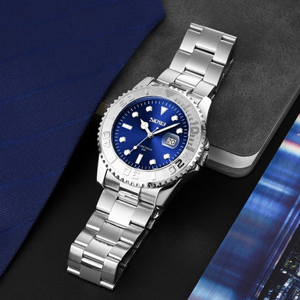 SKMEI 9295 Stainless Steel Buckle Strap Waterproof Quartz Watch, Strap:Silver(Blue)-garmade.com