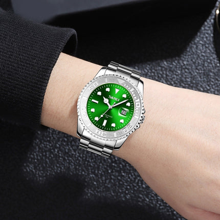 SKMEI 9295 Stainless Steel Buckle Strap Waterproof Quartz Watch, Strap:Silver(Green)-garmade.com