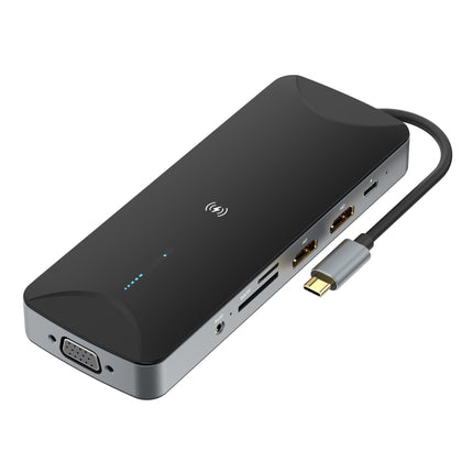 V240 12-in-1 Multifunctional USB-C / Type-C 3.1 Male HUB Docking Station(Black)-garmade.com