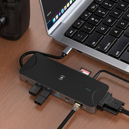 V240 12-in-1 Multifunctional USB-C / Type-C 3.1 Male HUB Docking Station(Black)-garmade.com