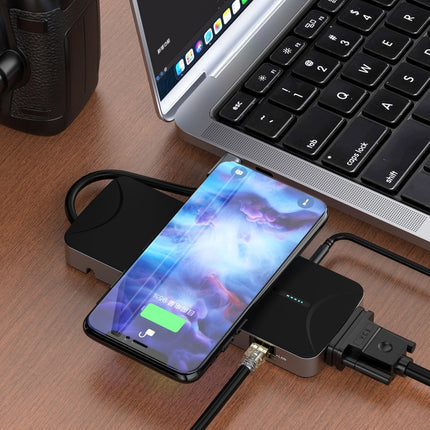 V240 12-in-1 Multifunctional USB-C / Type-C 3.1 Male HUB Docking Station(Black)-garmade.com