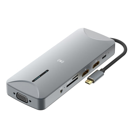 V240 12-in-1 Multifunctional USB-C / Type-C 3.1 Male HUB Docking Station(Gery)-garmade.com