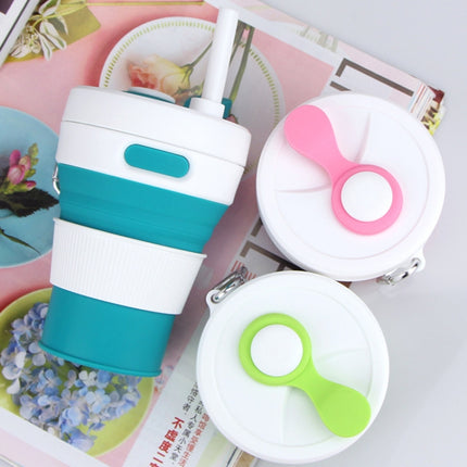 350ML Folding Portable Silicone Telescopic Drinking Coffee Cup Multi-function Silica Cup Travel(White Green)-garmade.com