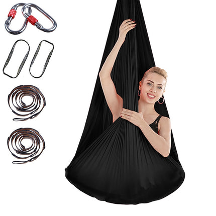 Indoor Anti-gravity Yoga Knot-free Aerial Yoga Hammock with Buckle / Extension Strap, Size: 400x280cm(Black)-garmade.com