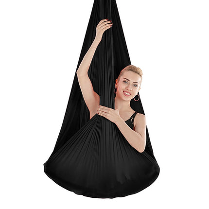 Indoor Anti-gravity Yoga Knot-free Aerial Yoga Hammock with Buckle / Extension Strap, Size: 400x280cm(Black)-garmade.com