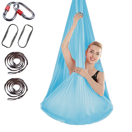 Indoor Anti-gravity Yoga Knot-free Aerial Yoga Hammock with Buckle / Extension Strap, Size: 400x280cm(Lake Blue)-garmade.com