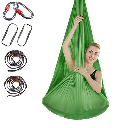 Indoor Anti-gravity Yoga Knot-free Aerial Yoga Hammock with Buckle / Extension Strap, Size: 400x280cm(Green)-garmade.com