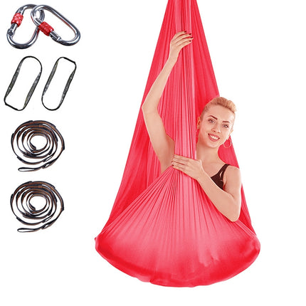 Indoor Anti-gravity Yoga Knot-free Aerial Yoga Hammock with Buckle / Extension Strap, Size: 400x280cm(Red)-garmade.com