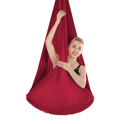 Indoor Anti-gravity Yoga Knot-free Aerial Yoga Hammock with Buckle / Extension Strap, Size: 400x280cm(Wine Red)-garmade.com