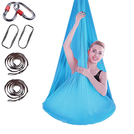 Indoor Anti-gravity Yoga Knot-free Aerial Yoga Hammock with Buckle / Extension Strap, Size: 400x280cm(Sky Blue)-garmade.com